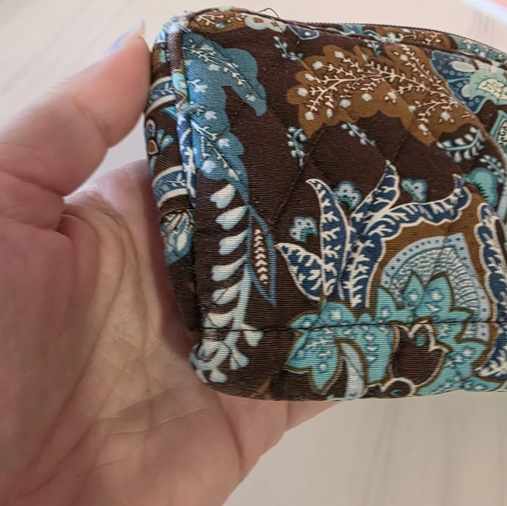 Vera Bradley Mini Bag Cosmetic Clutch Brown and Blue Paisley Floral Wristlet